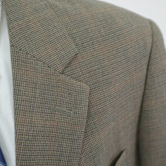 Jos A Bank Wool Sport Coat Green Blue Check W/ Brown Windowpane 44R / Slim 46R - Picture 2 of 12